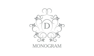 Stylish, elegant initial letter D monogram design in vector style. Emblem, logo for restaurant, boutique, jewelry, business.