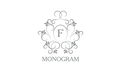 Stylish, elegant initial letter F monogram design in vector style. Emblem, logo for restaurant, boutique, jewelry, business.