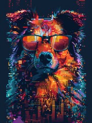 Neon Pixel Animals Wearing Sunglasses in Vibrant Digital Data Landscape