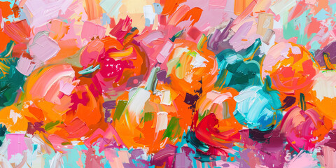Exuberant Floral Abstract - Vivid Brushwork in a Riot of Spring Colors for Cheerful Interiors and Creative Spaces