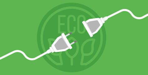Plug and socket, electricity, green energy, eco energy - banner, background - vector illustration