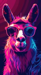 Vibrant Llama with Sunglasses in Pixel Art Tech Background