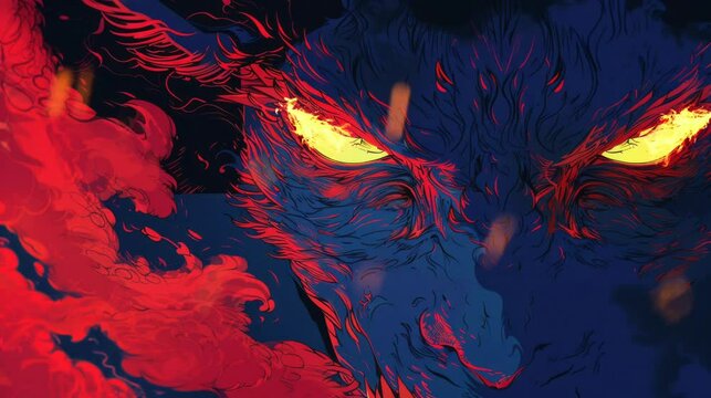 a raging red demon with burning eyes. Seamlessly looped animation.