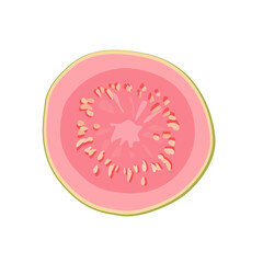 Pink thin slice of guava. Isolated vector sliced fruit in flat style. Summer clipart for design