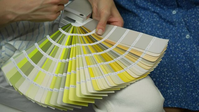 Designer and client chooses shade from color palette. Concept of color selection