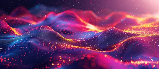 Stunning 3D Pixel Distortion Technology Background with Vibrant Gradient Data Visualization and Glowing Neon Energy Waves