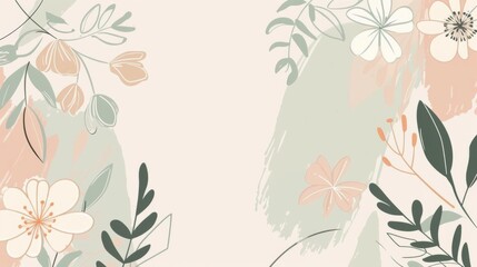 Pastel Floral Abstract Background with Hand-Drawn Botanical Elements