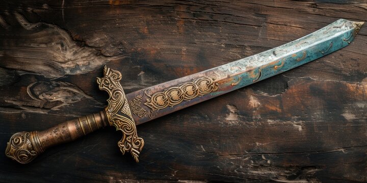 Ancient short copper sword. Ancestor's weapon. AI generative.