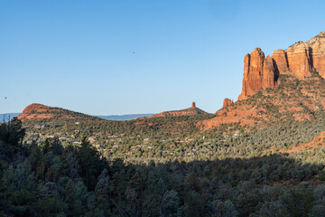 Hot Air Balloons in the distance in Sedona Arizona, as seen from the Solider Pass Trail in the...