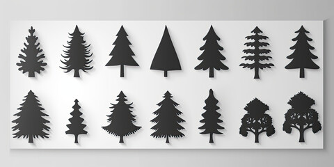 Obraz premium Tree cut out white background, multiple trees shapes patterns graphic resource nature woodland, generated ai