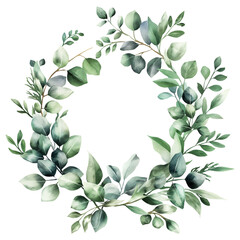 floral branch and minimalist flowers in wreath borders and frame in watercolour style isolated on transparent background.