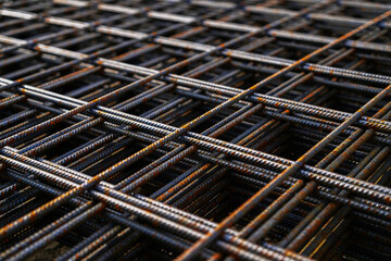 Rusty fittings. rusty construction metal mesh. Rusty Metal armature net for building construction. metal rebar for construction - 784588017