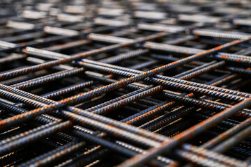 Rusty fittings. rusty construction metal mesh. Rusty Metal armature net for building construction. metal rebar for construction - 784588025
