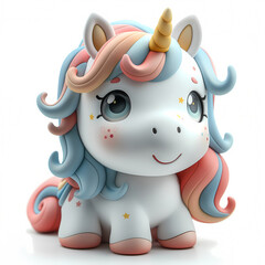 A cute and happy baby unicorn 3d illustration