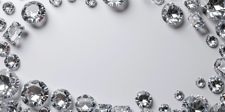 Diamond border frame, diamonds shinning gems jewellery background, backdrop illustration empty space, generated ai 