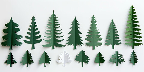 Obraz premium Tree cut out white background, multiple trees shapes patterns graphic resource nature woodland, generated ai