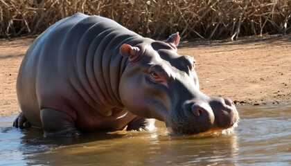 A Hippopotamus With Its Tusks Gleaming In The Sunl