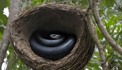 A Hooded Cobra Guarding Its Nest