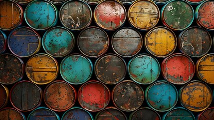 Oil barrels or chemical drums stacked up, indicating hazardous waste and the scale of hydrocarbon storage