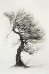 A stylized tree drawn in black pencil on a white background