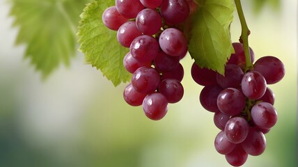 fresh grapes bunch hanging on a branch, close up with copy space