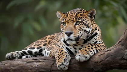 A Jaguar Lounging On A Tree Branch Relaxed Yet Al