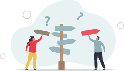 confusion, doubt for opportunity, challenge to choose career path, way to success or tough decision,flat vector illustration.