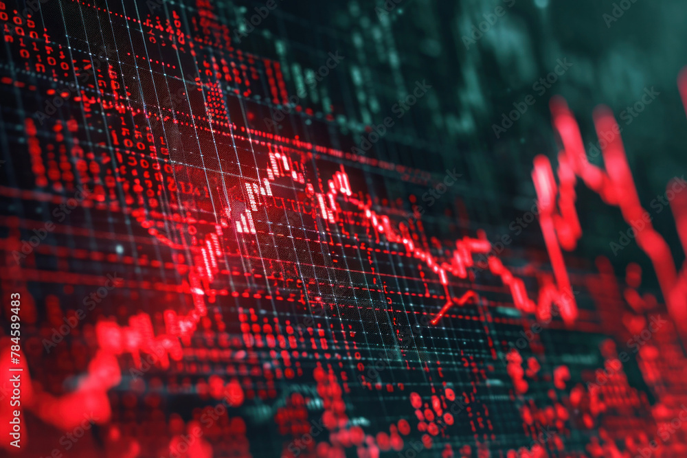 Poster stock market graph analysis on computer screen with red and green lights background