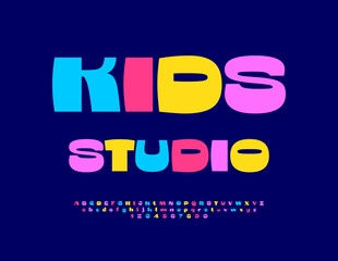 Vector bright banner Kids Studio. Artistic Colorful Font. Set of creative  Alphabet Letters and Numbers.
