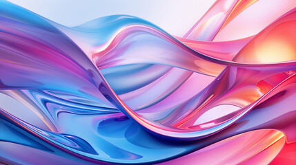 Abstract Background Illustrating Fluid Forms. Swirling Ribbons of Blue and Pink in a Surreal, Glossy Finish.