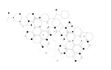 abstract hexagon scientific design,molecular structure with connecting dots and lines