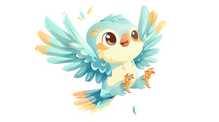 a Birds of prey in the sky, complete with a cute,The scene is set against a pure white background, emphasizing the character dynamic pose and the delightful expression of determination on its face,chi