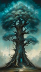 Traumhaftes Gemälde - alter Baum der Weisheit - obrazy, fototapety, plakaty