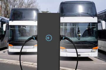 Electric buses with charging station.