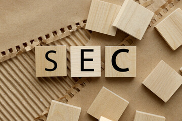 SEC wooden cubes with black font - obrazy, fototapety, plakaty