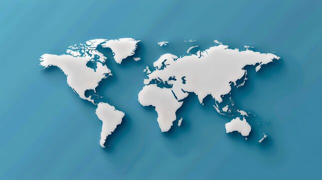 Fototapeta Stylized Paper Cut-Out Map of the World on a Blue Background Representing Global Connections and Travel. Creative Cartography Concept. Ideal for Educational and Marketing Materials. AI