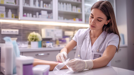 Professional Female Healthcare Worker Drawing Blood in Modern Clinic