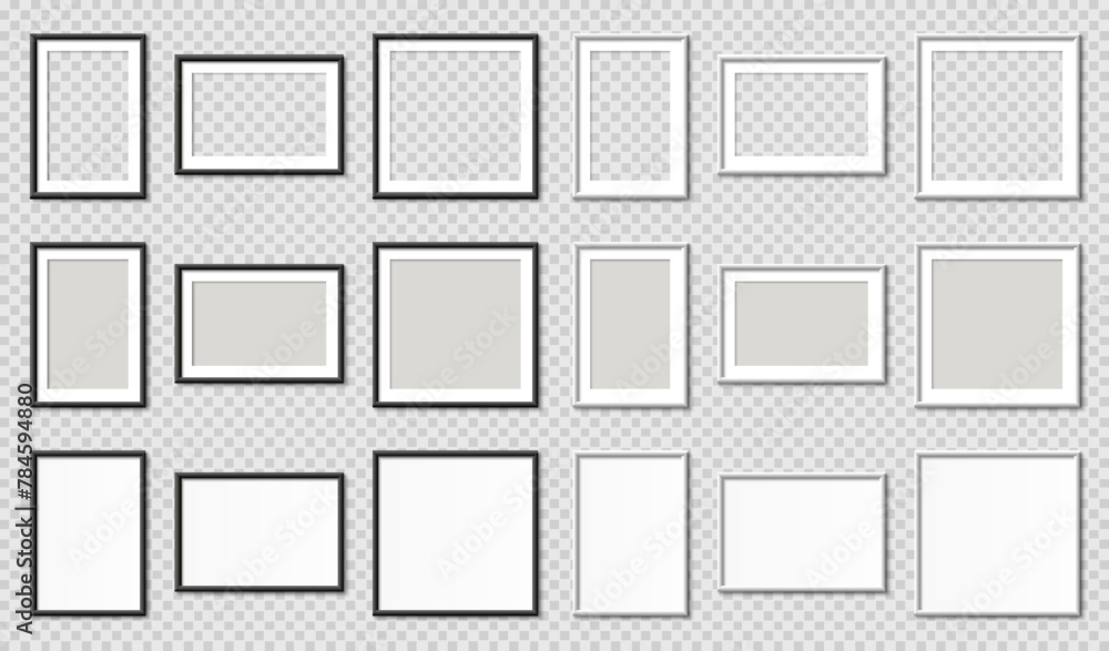 Aufkleber picture photo frame realistic set empty mockup, isolated pictures frames mock-up in different forms,