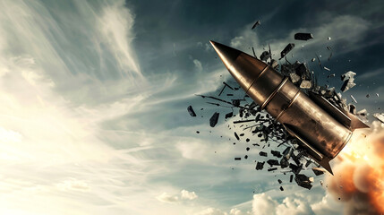 Broken nuclear missile symbolizing disarmament, copy space