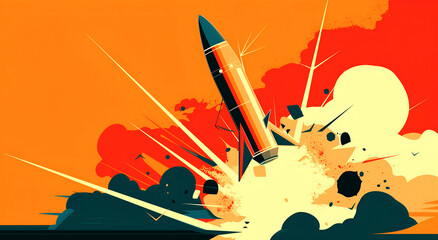 Flat illustration of a broken nuclear missile symbolizing disarmament - obrazy, fototapety, plakaty