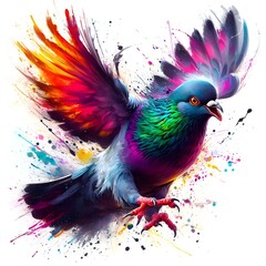 Obraz premium A colorful wild Pigeon in full roar charging directly towards