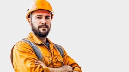 Construction worker. Builder on white background.