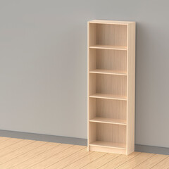 Empty wooden bookcase in the room