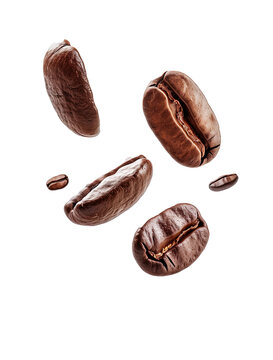 Falling coffee beans isolated on png background