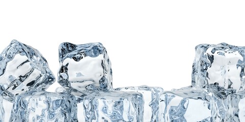 Stacked ice cubes on white background with copy space, ice cube edge or border - 784595817