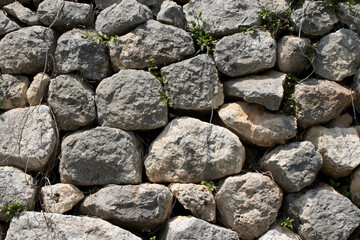 Texture of a black stone garden wall