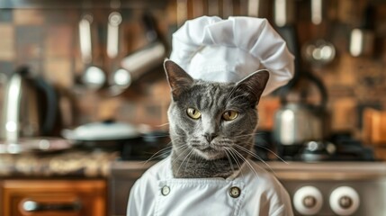 Cat chef. Cute cat chef in the kitchen - 784596220