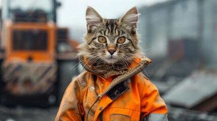 Industrial cat builder. Construction cat worker in industrial setting - 784596259