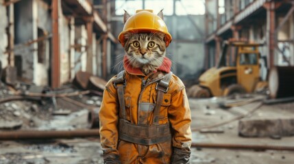 Industrial cat builder. Construction cat worker in industrial setting - 784596414