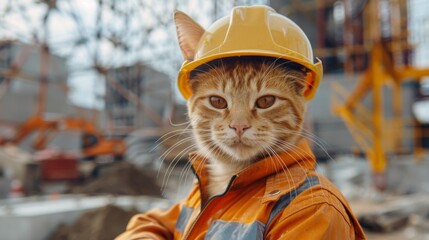 Industrial cat builder. Construction cat worker in industrial setting - 784596496